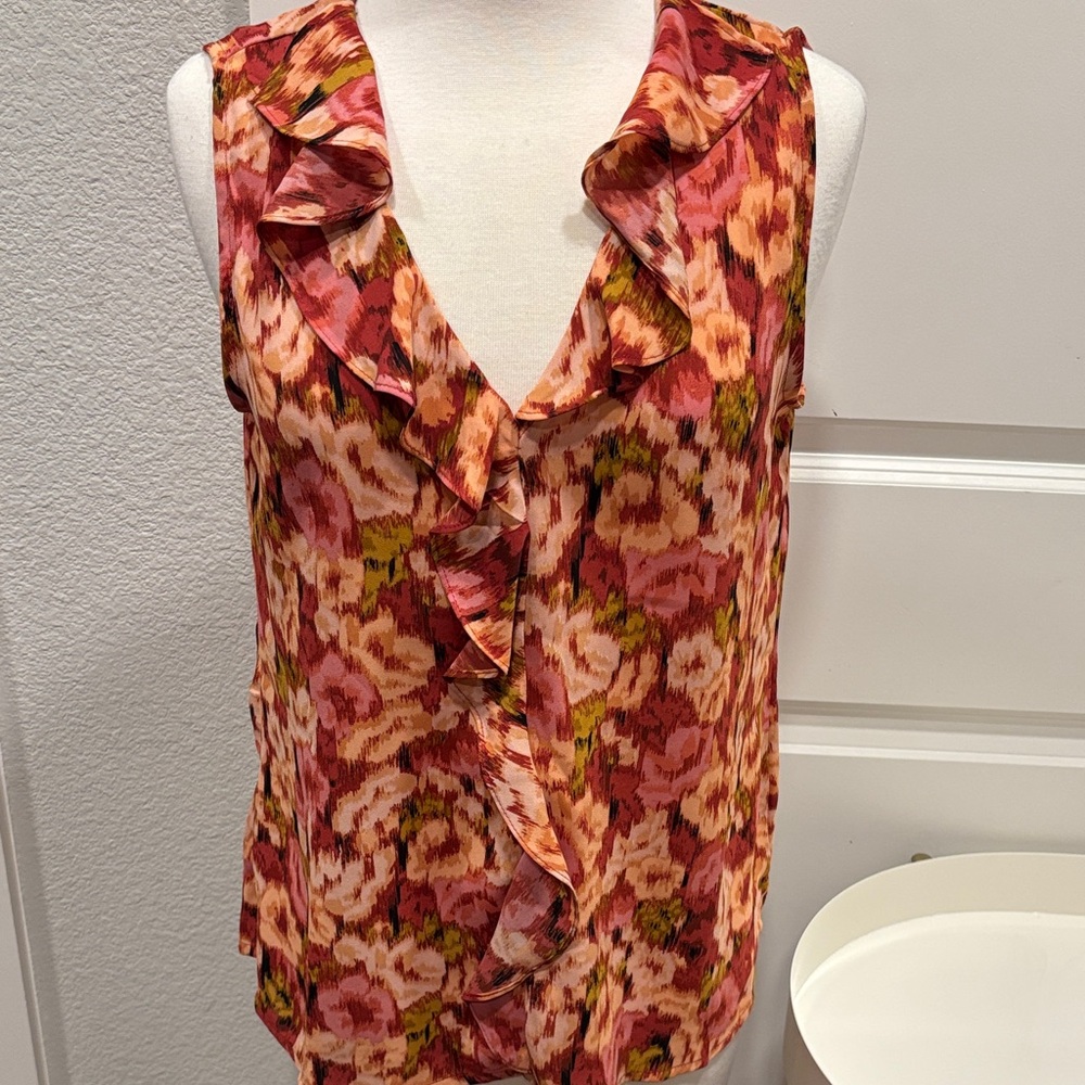 EUC CeCe Floral Ruffle Blouse - Red and Pink
